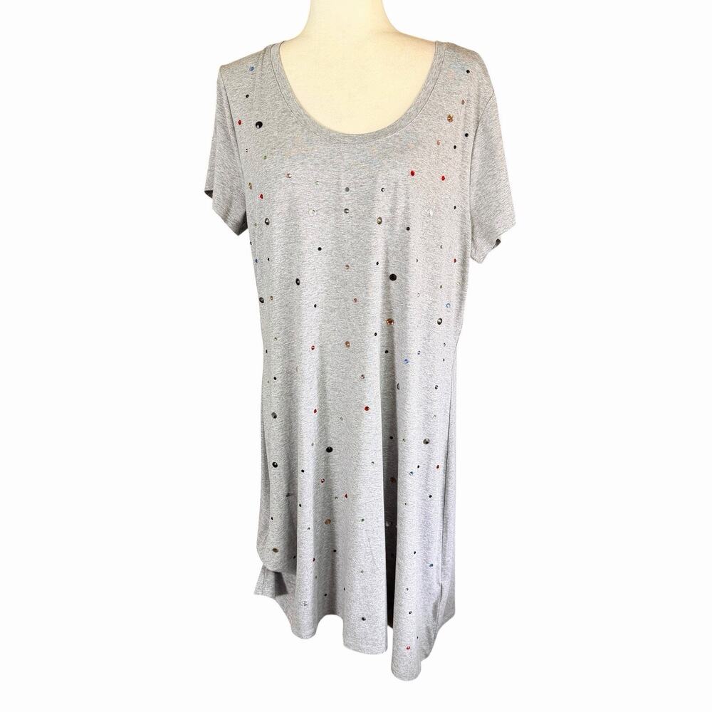 Tricotto Women's Shirt Dress XL Gray Embellished Embroidered S/S Casual Boho